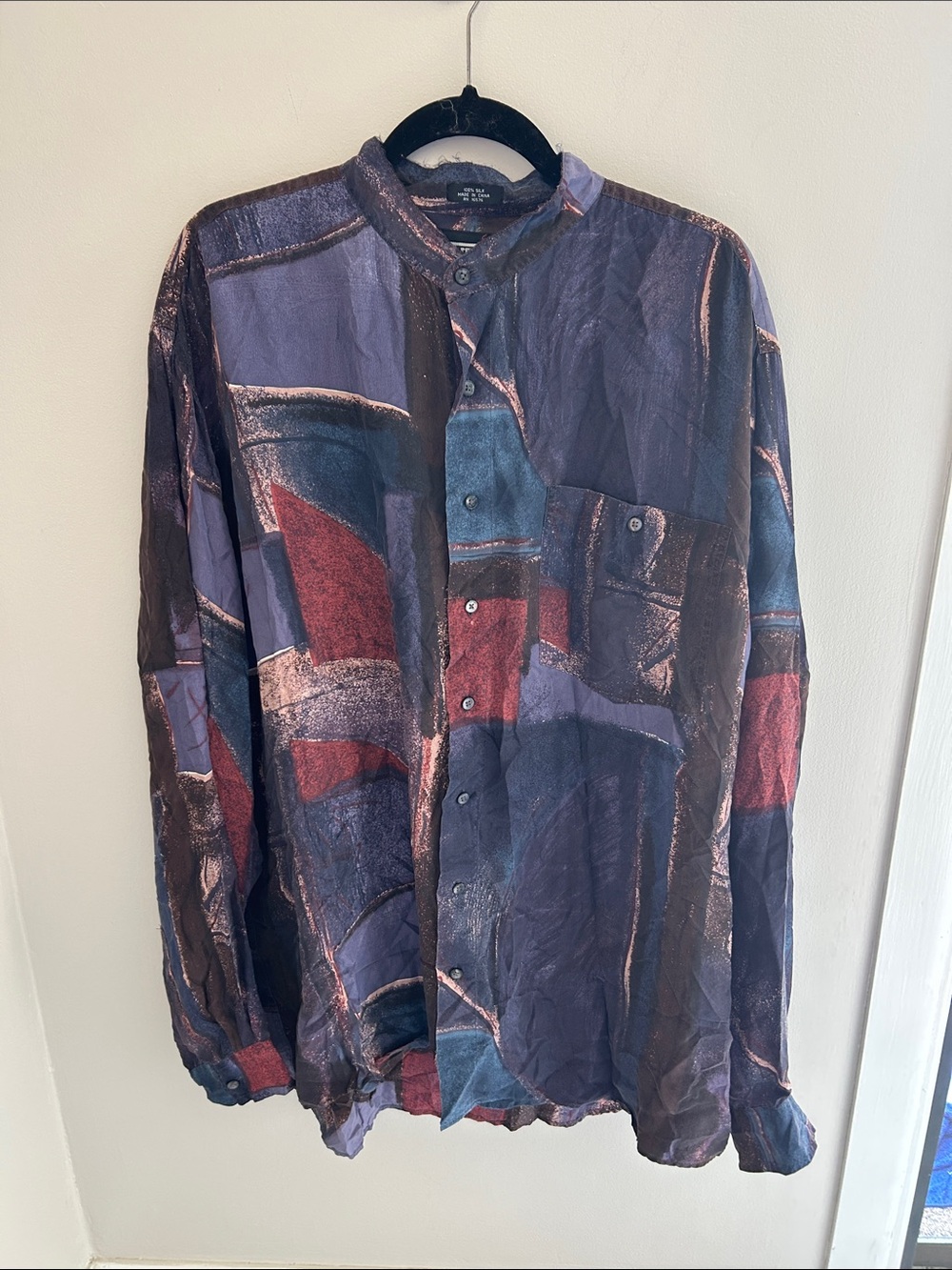 Mens Vintage Abstract Silk Print Button-Up - Multicolor